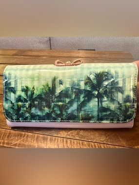 Brahmin Copa Cabana Ady Wallet Tropical Palm Print - Pink Trim